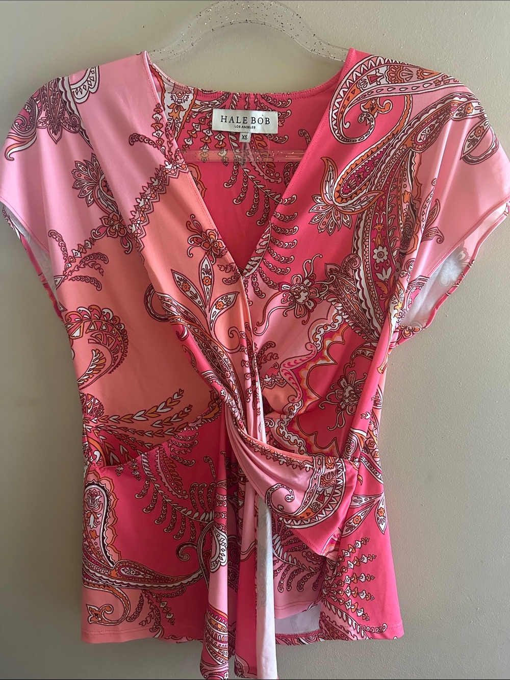Hale Bob XS Pink Paisley Wrap Short Style Top